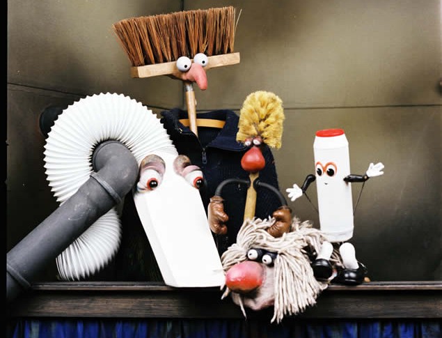 Bürste, Besen, Reiniger als Puppenfiguren
